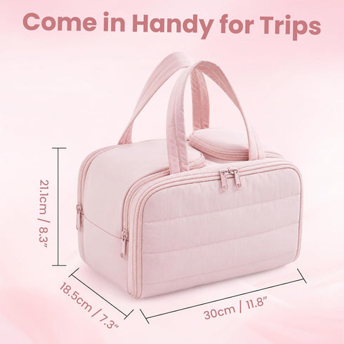 Pnrskter Large Pink Makeup & Toiletry Bag for Women – 4 Compartments with Wet and Dry Storage