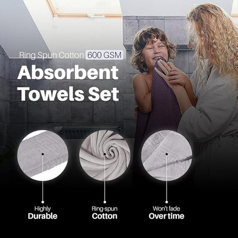 Soft and Premium Egyptian Cotton Towels - 500 GSM Silver, Set of 8