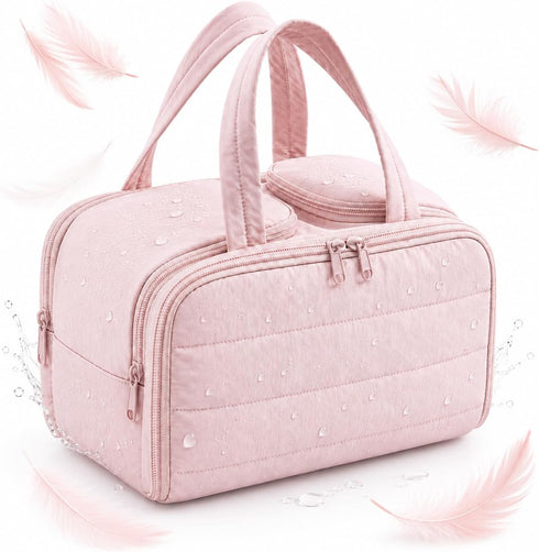 Pnrskter Large Pink Makeup & Toiletry Bag for Women – 4 Compartments with Wet and Dry Storage