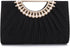 OPLERT Women’s Black Pleated Satin Evening Clutch Bag with Pearl Handle and Chain Strap