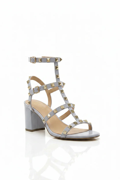 Women's White Patent Gladiator Block Heel Sandals Multi Strap Open Toe BS-7