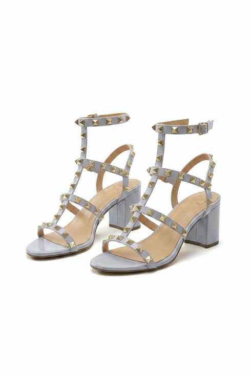Women's White Patent Gladiator Block Heel Sandals Multi Strap Open Toe BS-7