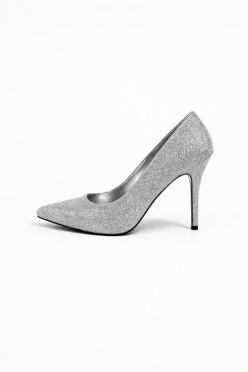 Silver Glitter Stiletto High Heel Court Shoes Pointed Toe 4.5 Inch — BS-12924