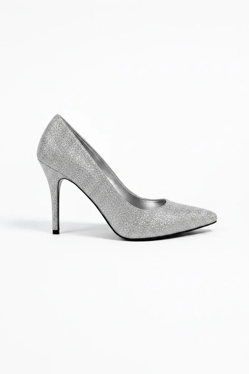 Silver Glitter Stiletto High Heel Court Shoes Pointed Toe 4.5 Inch — BS-12924