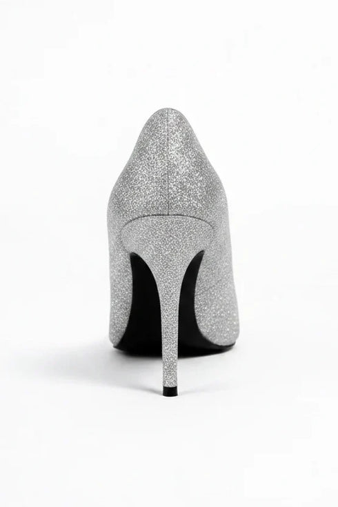 Silver Glitter Stiletto High Heel Court Shoes Pointed Toe 4.5 Inch — BS-12924