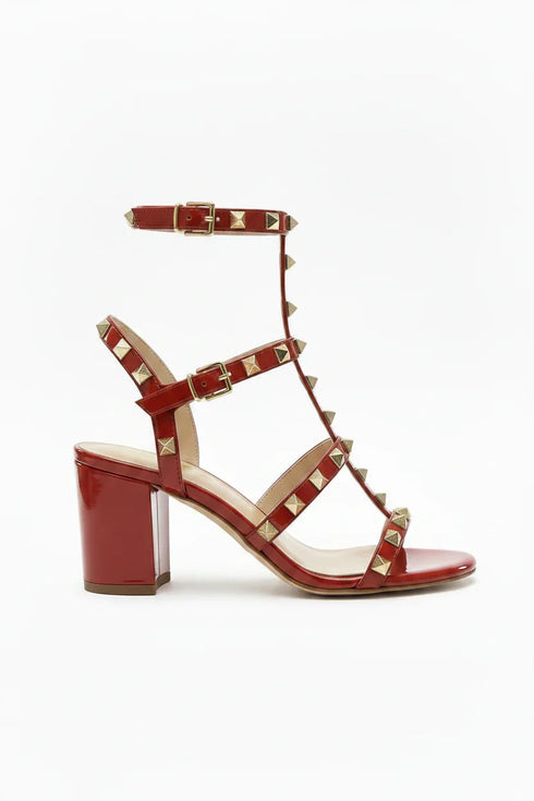 Women's Red Patent Gladiator Block Heel Sandals Multi Strap Open Toe BS-7