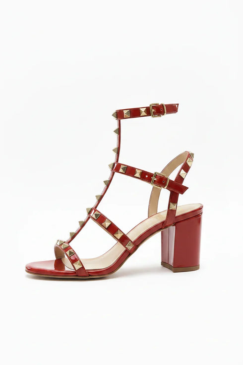 Women's Red Patent Gladiator Block Heel Sandals Multi Strap Open Toe BS-7