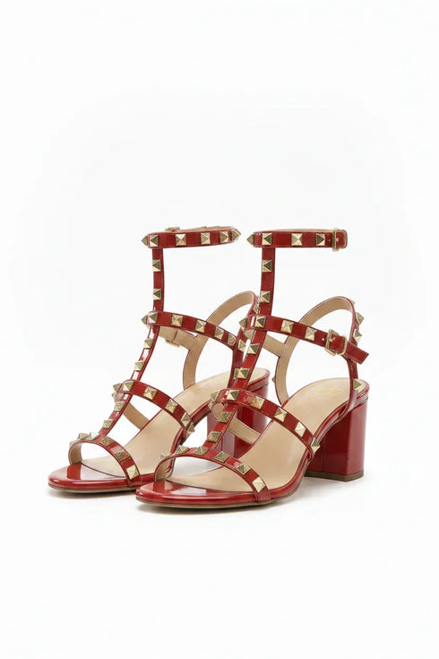 Women's Red Patent Gladiator Block Heel Sandals Multi Strap Open Toe BS-7