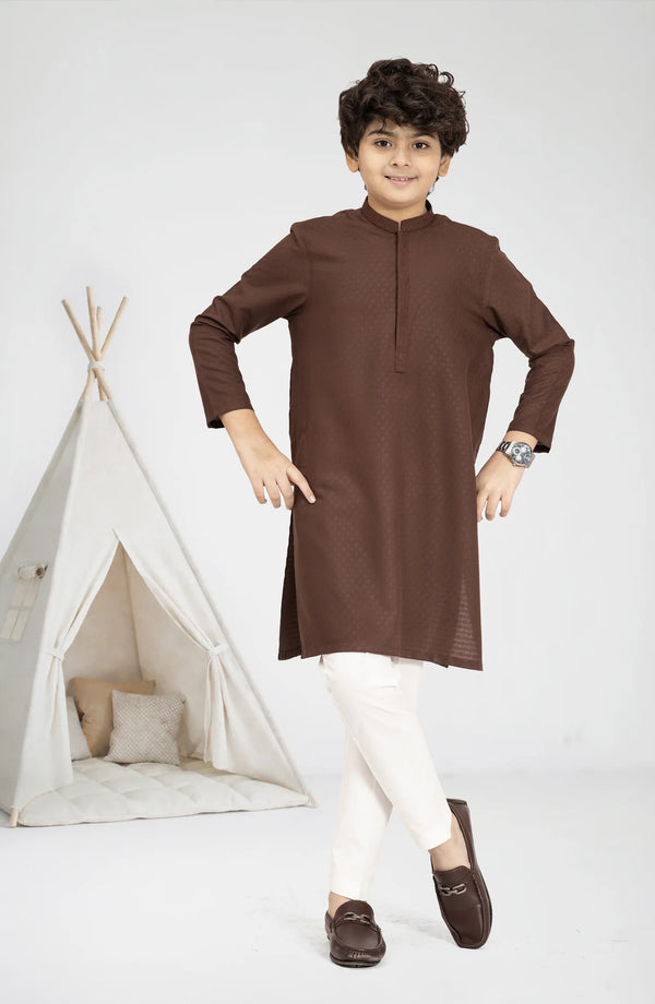 MTJ BRICK-BROWN BLENDED EMBROIDERED KURTA