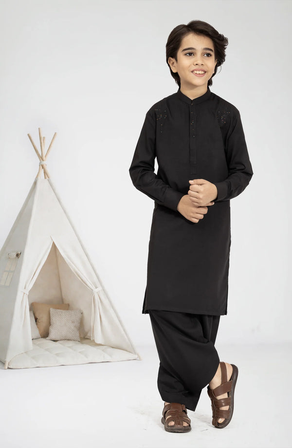 MTJ BLACK EMBROIDERED BLENDED KAMEEZ SHALWAR