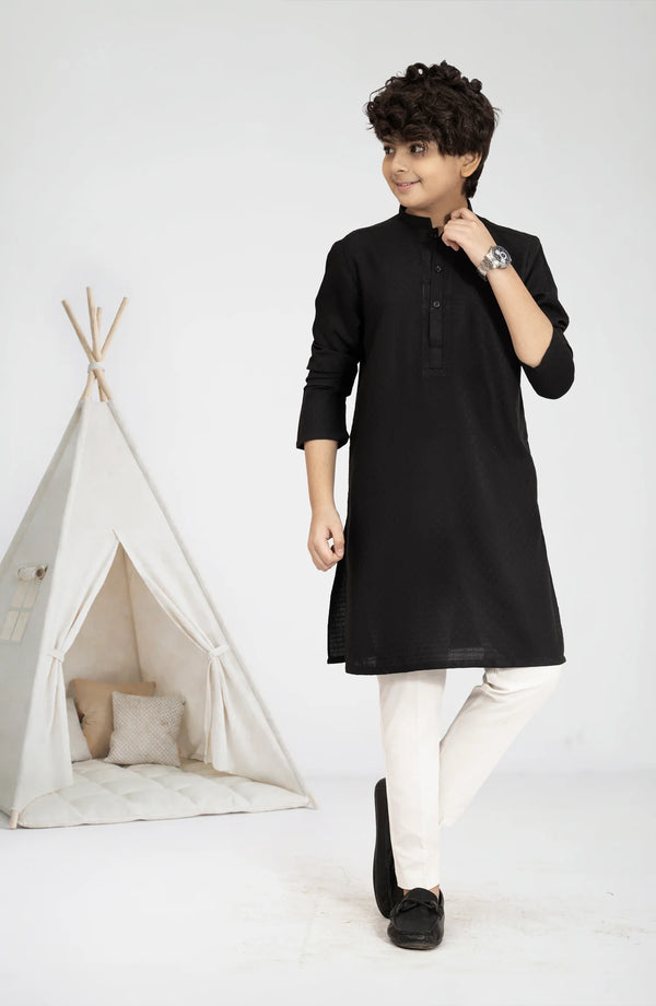 MTJ BLACK BLENDED EMBROIDERED KURTA
