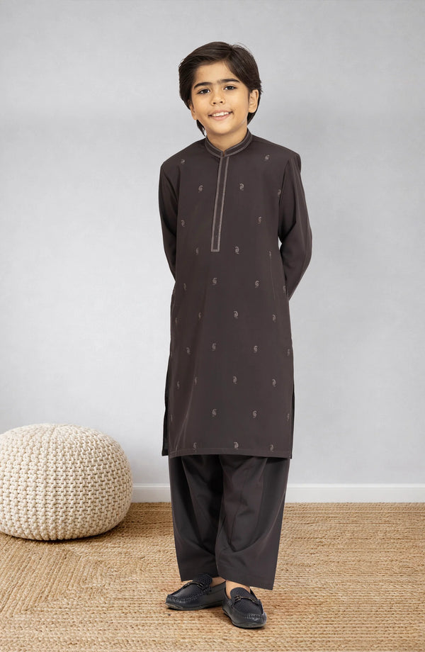 MTJ DARK GREY EMBROIDERED BLENDED KAMEEZ SHALWAR