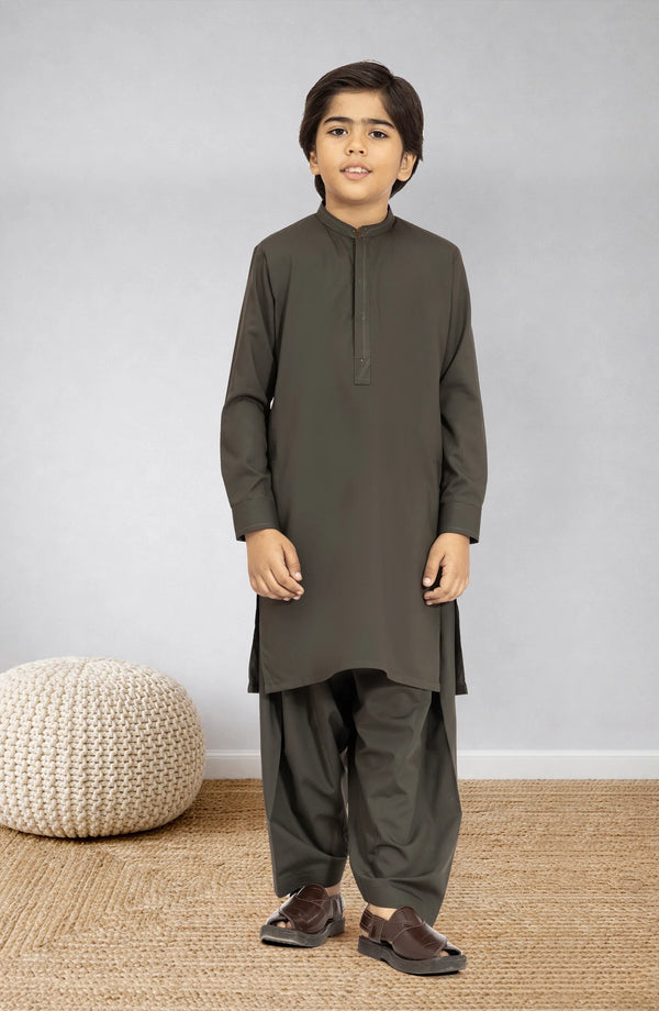 MTJ OLIVE-GREEN BLENDED KAMEEZ SHALWAR