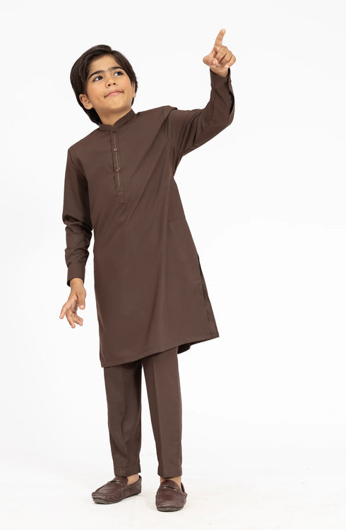 MTJ CHOCOLATE BROWN BLENDED KURTA PYJAMA