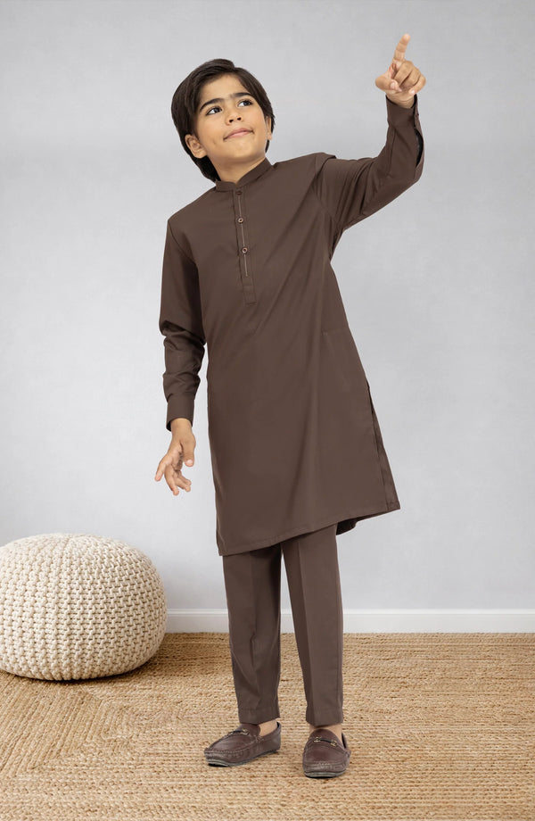 MTJ CHOCOLATE BROWN BLENDED KURTA PYJAMA