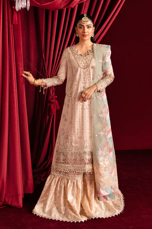 Qalamkar Embroidered Jacquard Weaved 3 Piece Suit HR-03