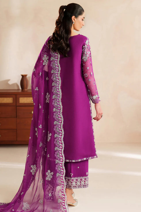Farasha Embroidered Chiffon Suit Magenta Rose