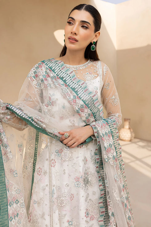 Farasha Embroidered Net Suit Moonlight Mist