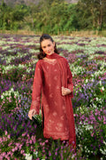 Farasha Embroidered Lawn 3 Piece Suit Red Whisper