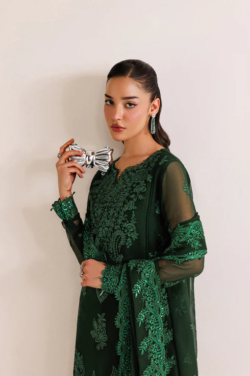 Farasha Embroidered Chiffon Suit Emerald Leaf