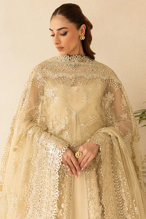 Farasha Embroidered Net Suit Golden Aura