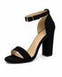 Women's Black Faux Suede Chunky Block High Heel Ankle Strap Peep Toe Sandals-BS 1810