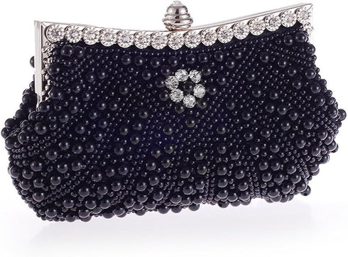 HONGCI Faux Black Pearl Rhinestone Clutch Bag – Women’s Bridal Wedding and Prom Evening Handbag