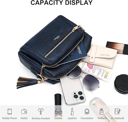 Women’s PU Leather Anti-Theft Crossbody Bag – 4 Zip Compartments and Wide Adjustable Strap