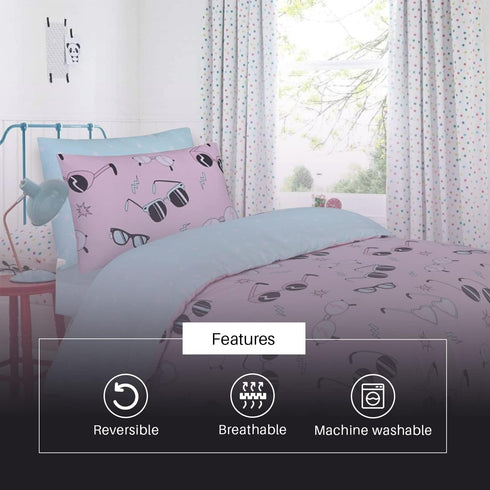100% Cotton Kids Children's Bedding Set Reversible Duvet Cover with Pillowcase-Funky Pink