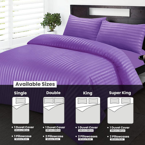 Bedding Set Brushed Microfiber Satin Stripes Easy Care Duvet Cover with Pillowcases - Purple