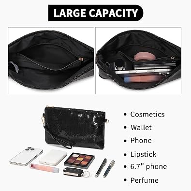 Miss Lulu Mini Crossbody Black Bag for Women Clutch Chain Shoulder Bag Evening Party Shining Sequins