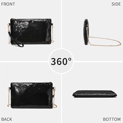 Miss Lulu Mini Crossbody Black Bag for Women Clutch Chain Shoulder Bag Evening Party Shining Sequins