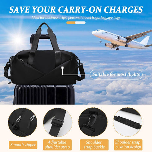 Black GLGHMH Large Gym Bag with Shoe Compartment & Wet Pocket – Lightweight Sports Travel Holdall with 2 Shoe Bags