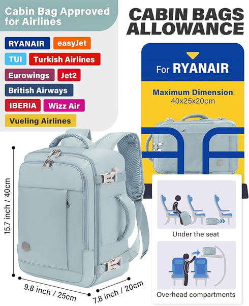 VANKEV Ryanair Cabin Bag Underseat Travel Backpack Hand Luggage