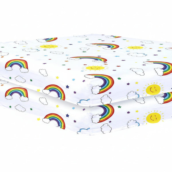 Cot Bed Sheets Super Soft Breathable Polycotton Fitted Sheet - Rainbow