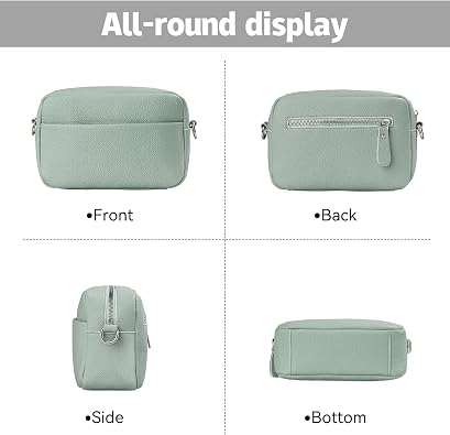 Women’s Light Green Small PU Leather Crossbody Camera Bag with Two Straps