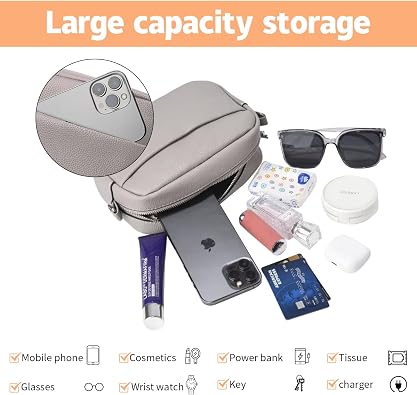 Women’s Grey Small PU Leather Crossbody Camera Bag with Two Straps