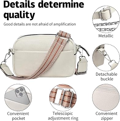 Women’s Ivory Small PU Leather Crossbody Camera Bag with Two Straps