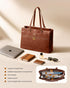 LOVEVOOK Women’s Brown Laptop Tote Bag – Vintage PU Leather Work Handbag