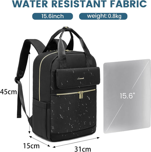 LOVEVOOK Women’s Black 15.6-Inch Laptop Backpack – USB Port and Anti-Theft Pocket