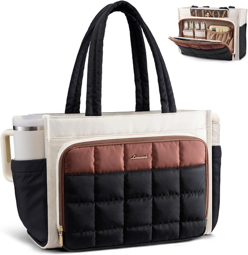 LOVEVOOK Women’s Black Beige Brown 15.6-Inch Shoulder Bag – Lightweight Quilted Puffer Work and Travel Shoulder Bag