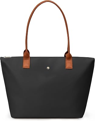 KALIDI Black Large Nylon Tote Bag for Women with Zip – Waterproof Lightweight Shoulder Handbag