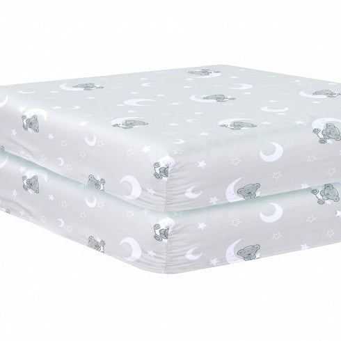 Cot Bed Sheets Super Soft Breathable Polycotton Fitted Sheet - Sleeping Moon Teddy