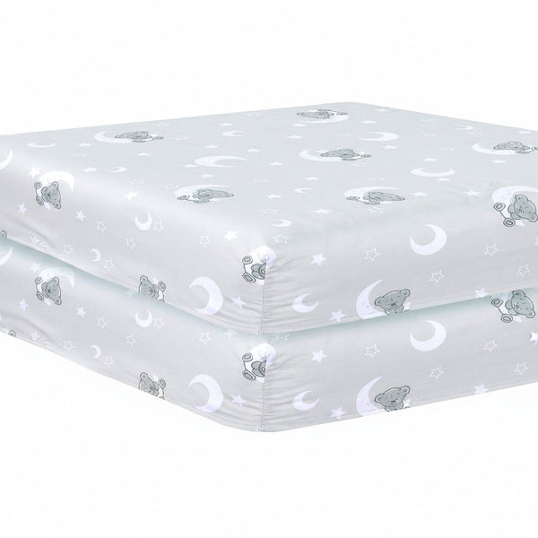 Cot Bed Sheets Super Soft Breathable Polycotton Fitted Sheet - Sleeping Moon Teddy