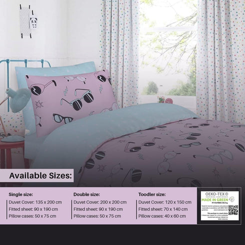 100% Cotton Kids Children's Bedding Set Reversible Duvet Cover with Pillowcase-Funky Pink
