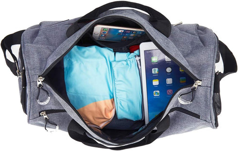Gray 35L Gym Bag with Shoes Compartment and Wet Pocket