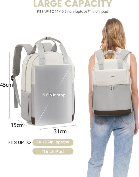 LOVEVOOK Women’s Light Grey 15.6-Inch Laptop Backpack – USB Port and Anti-Theft Pocket