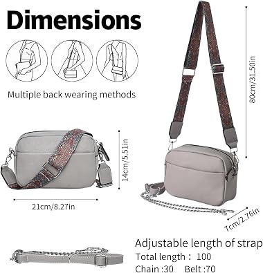 Women’s Grey Small PU Leather Crossbody Camera Bag with Two Straps