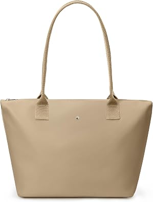 KALIDI Khaki Large Nylon Tote Bag for Women with Zip – Waterproof Lightweight Shoulder Handbag