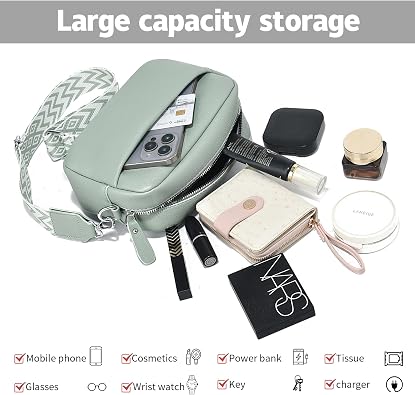 Women’s Light Green Small PU Leather Crossbody Camera Bag with Two Straps